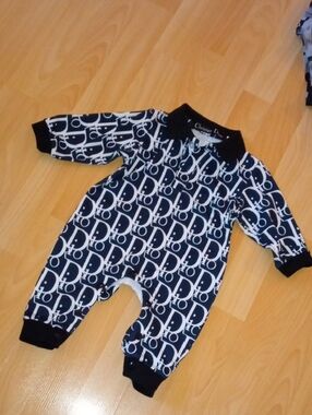 Dior Navy & White Logo Footless One-Piece